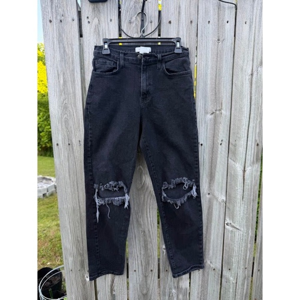 Vibrant M.I.U. Womens Black Distressed High Rise Mom Jeans Size 9 W28 Distressed